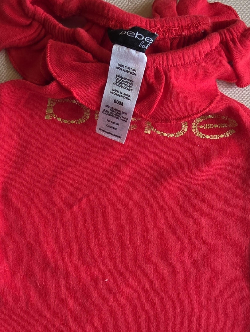 bebe Red Ruffle Neck Bodysuit with Gold Logo - Picture 2 of 3